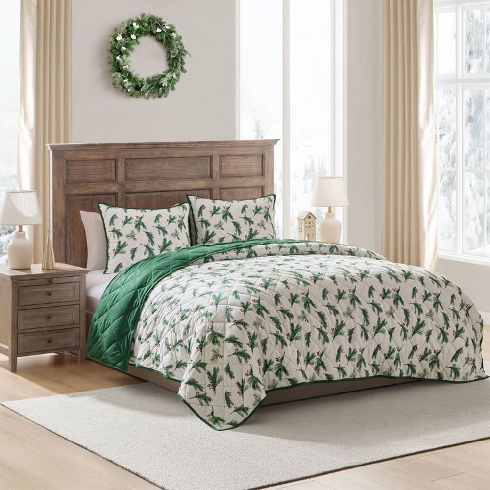 Hallmark King Flannel Greenery Print Quilt Set - Picture 2 of 5